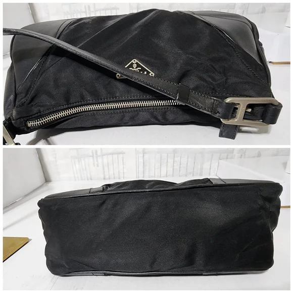 PRADA Tessuto Nylon/ Leather Shoulder Bag Black